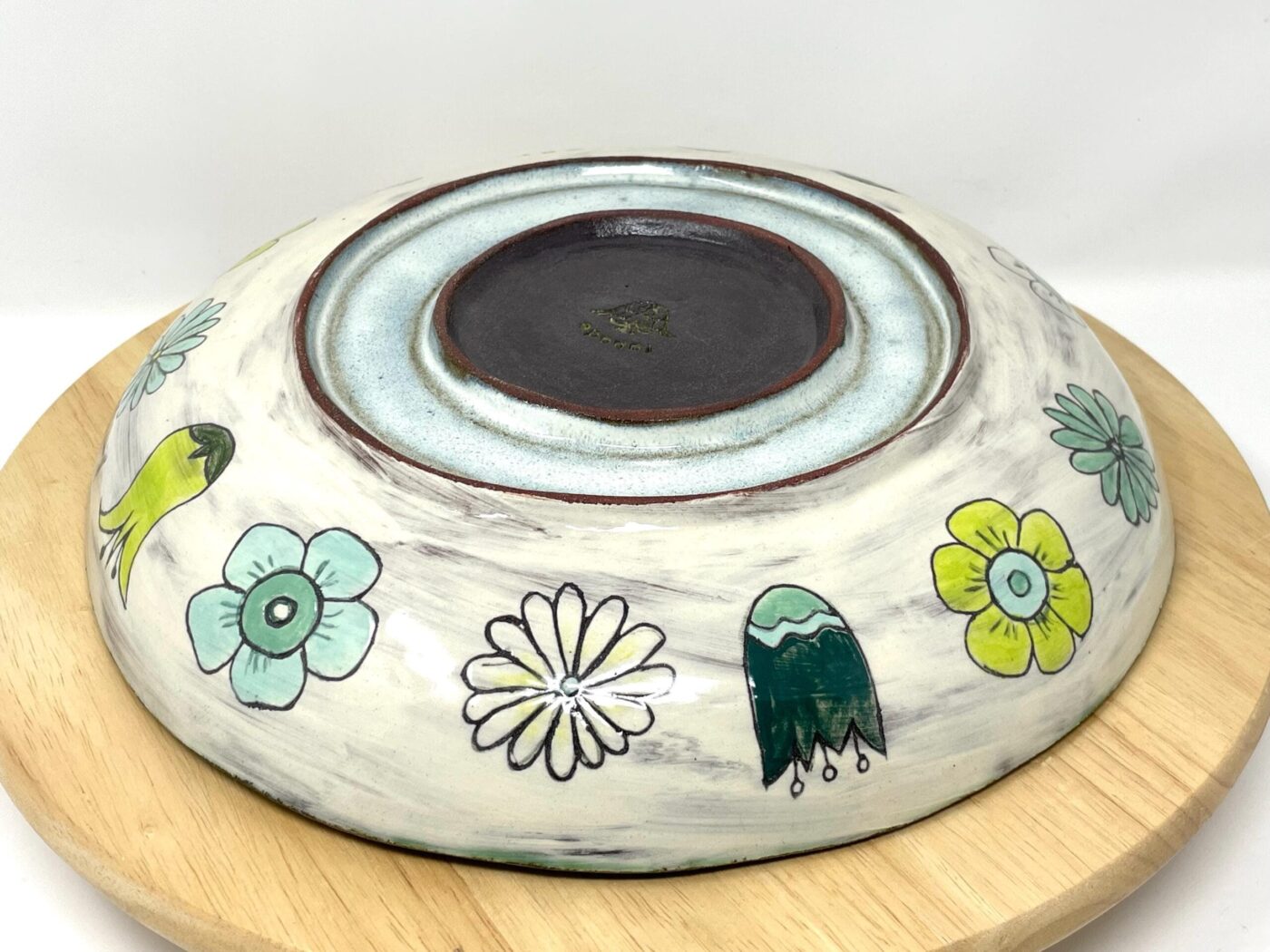 Sgraffito Floral Serving Bowl — back view