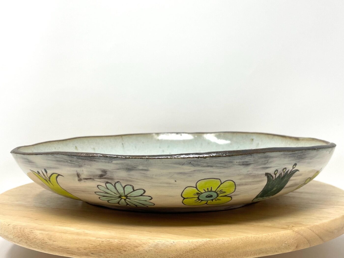 Sgraffito Floral Serving Bowl — scale view