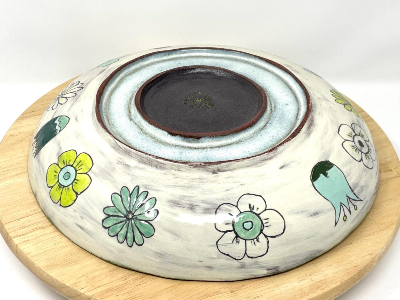 Sgraffito Floral Serving Bowl — top view