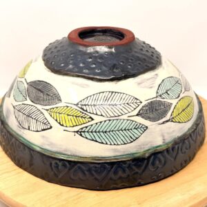 Handbuilt Ceramic Bowl - Hand-Painted Botanical Design - Rustic Terracotta Stoneware