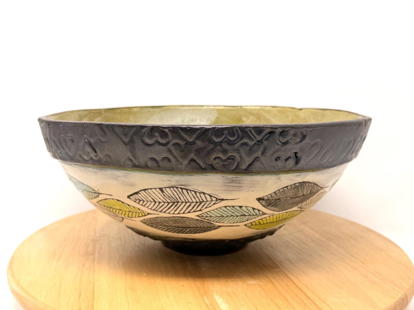 Botanical Bowl — Reactive Blue & Painted Florals (II) — back view
