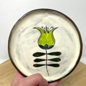 Rustic Terracotta Small Plate | Handmade Ceramic Dish | Floral Sgraffito Design