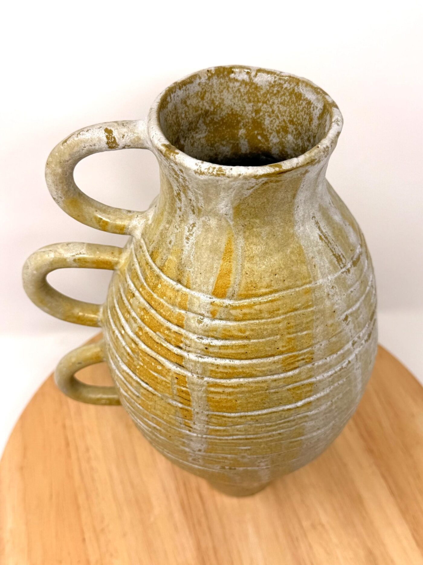 Golden Brown Tall Coiled Vase (28cm) — top view