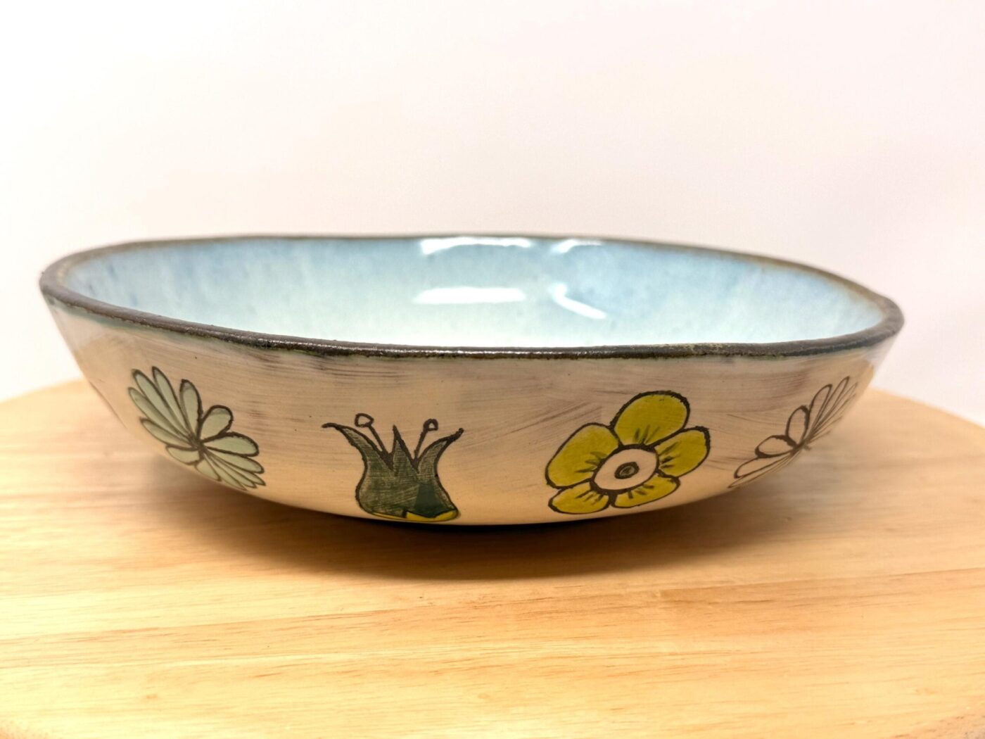 Sgraffito Floral Pasta Bowl — close-up