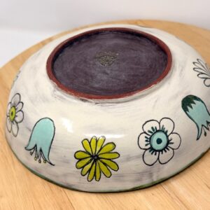 Handmade Ceramic Pasta Bowl | Floral Sgraffito Pottery | Rustic Hand Painted Terracotta Stoneware Bowl | Unique Kitchen Decor Gift