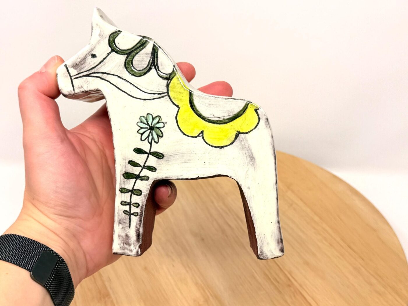 Sgraffito Miniature Dala Horse — top view