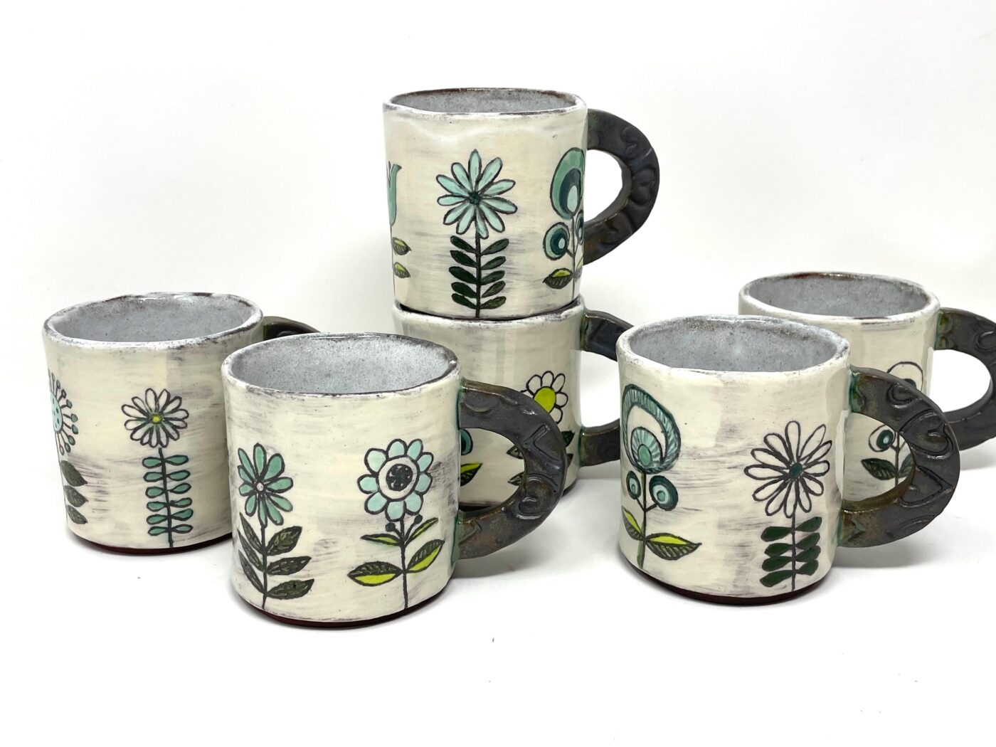 Handmade Ceramic Mug – Rustic Terracotta Stoneware, Sgraffito Folk Flower Design (15 of 16) -- Fabode Ceramics