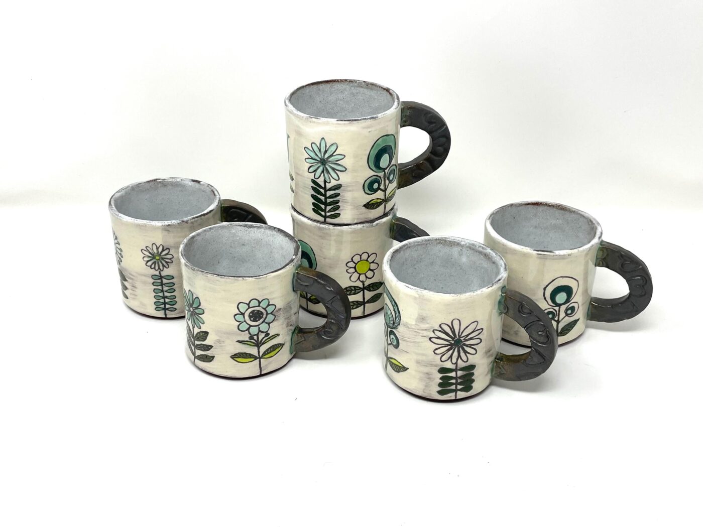 Handmade Ceramic Mug – Rustic Terracotta Stoneware with Folk Flower Sgraffito Design (16 of 16) -- Fabode Ceramics