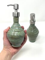 Handmade Turquoise Ceramic Soap Dispenser | Artisanal Coiled Clay | 250ml Capacity | Modern Stainless Steel Pump — view 14