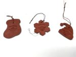 Handmade Rustic Terracotta Christmas Ornaments - Yellow Sock, Yellow Hat, Green Snowflake, Scratched Design Set (7 of 8) -- Fabode Ceramics