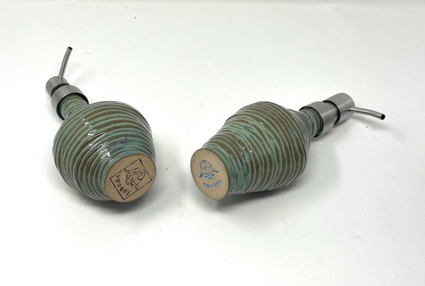 Handmade Turquoise Ceramic Soap Dispenser | Artisanal Coiled Clay | 250ml Capacity | Modern Stainless Steel Pump — view 15