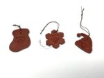 Handmade Rustic Terracotta Christmas Ornaments - Yellow Sock, Yellow Hat, Green Snowflake, Scratched Design Set (6 of 8) -- Fabode Ceramics