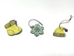 Handmade Rustic Terracotta Christmas Ornaments - Yellow Sock, Yellow Hat, Green Snowflake, Scratched Design Set (2 of 8) -- Fabode Ceramics