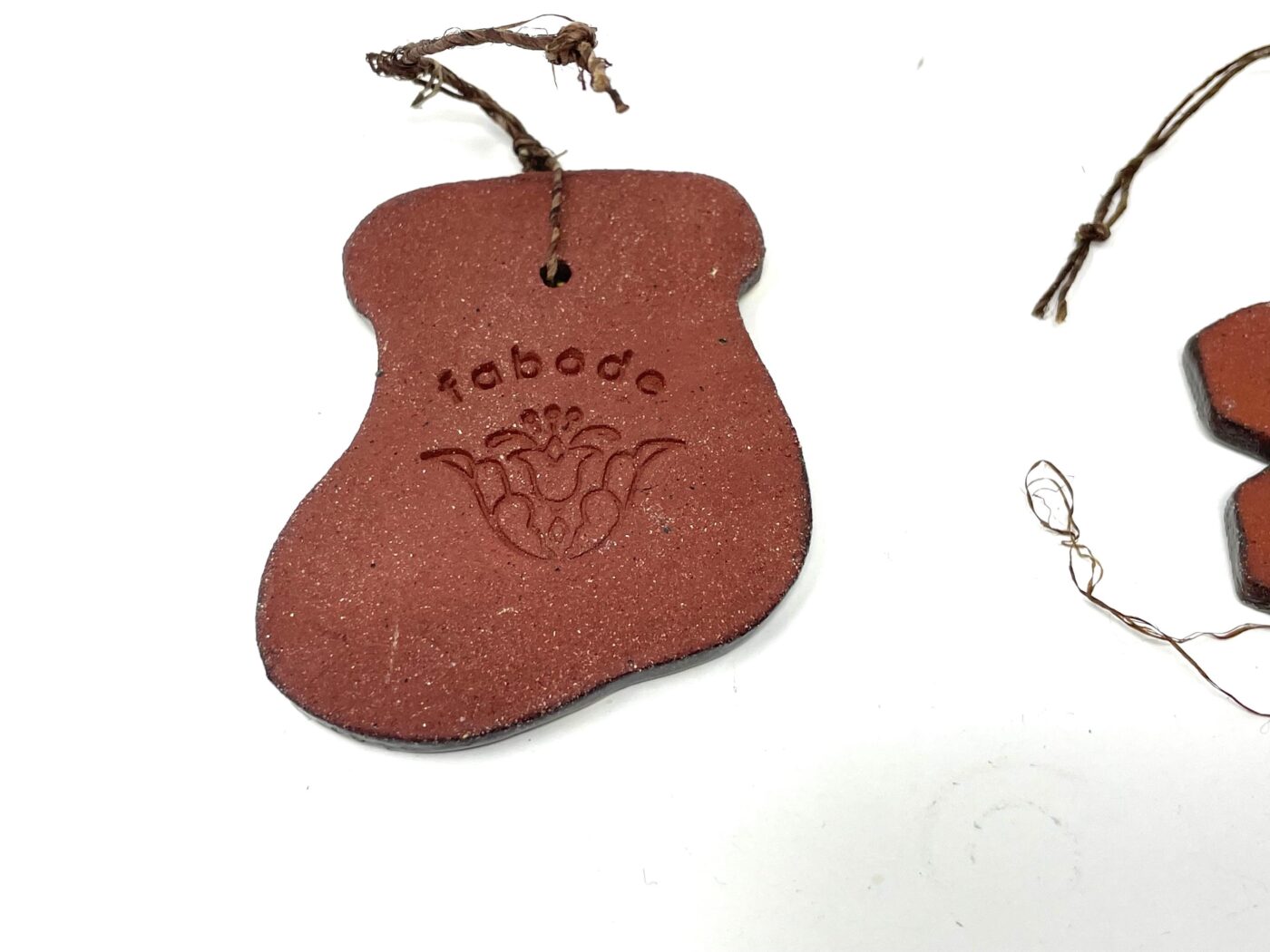 Handmade Rustic Terracotta Christmas Ornaments - Yellow Sock, Yellow Hat, Green Snowflake, Scratched Design Set (8 of 8) -- Fabode Ceramics