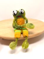 Needle Felted Frog Doll with Long Legs and Knitted Shorts | Whimsical Wool Sculpture (1 of 14) -- Fabode Ceramics