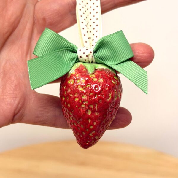Handmade Ceramic Strawberry Ornament | Hand Painted Pottery Fruit Decoration (1 of 12) -- Fabode Ceramics