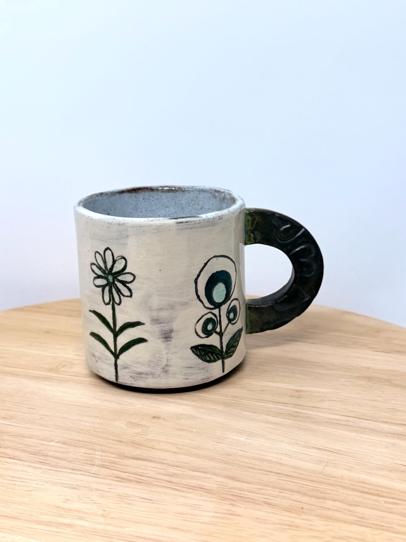 Handmade Ceramic Mug – Rustic Terracotta Stoneware with Folk Flower Sgraffito Design (5 of 16) -- Fabode Ceramics