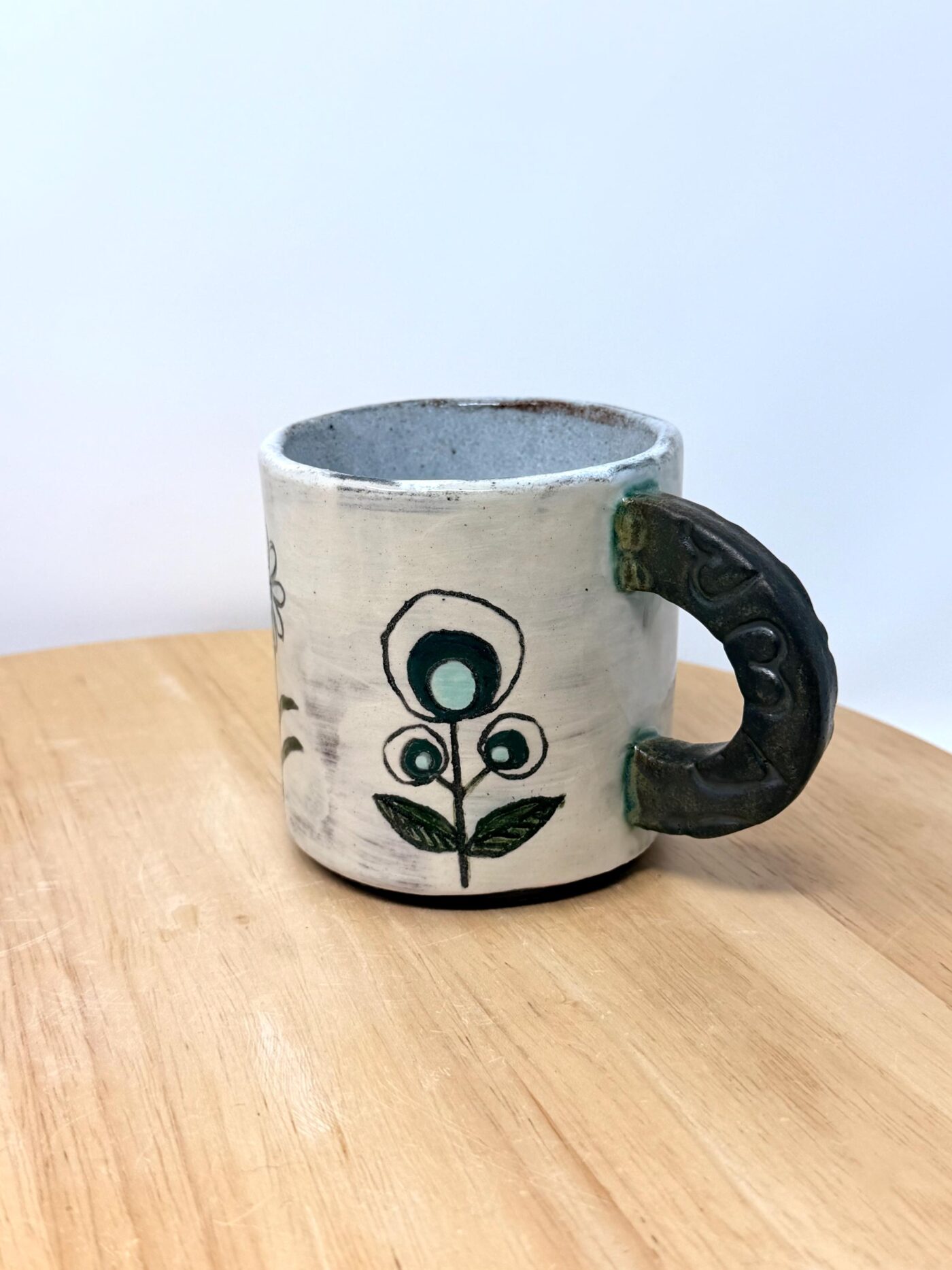 Handmade Ceramic Mug – Rustic Terracotta Stoneware with Folk Flower Sgraffito Design (6 of 16) -- Fabode Ceramics