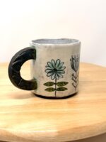 Handmade Ceramic Mug – Rustic Terracotta Stoneware with Folk Flower Sgraffito Design (3 of 16) -- Fabode Ceramics