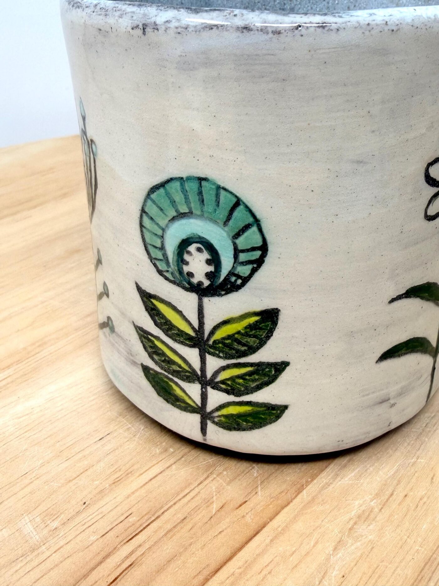 Handmade Ceramic Mug – Rustic Terracotta Stoneware with Folk Flower Sgraffito Design (9 of 16) -- Fabode Ceramics