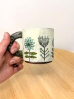 Handmade Ceramic Mug – Rustic Terracotta Stoneware with Folk Flower Sgraffito Design (1 of 16) -- Fabode Ceramics