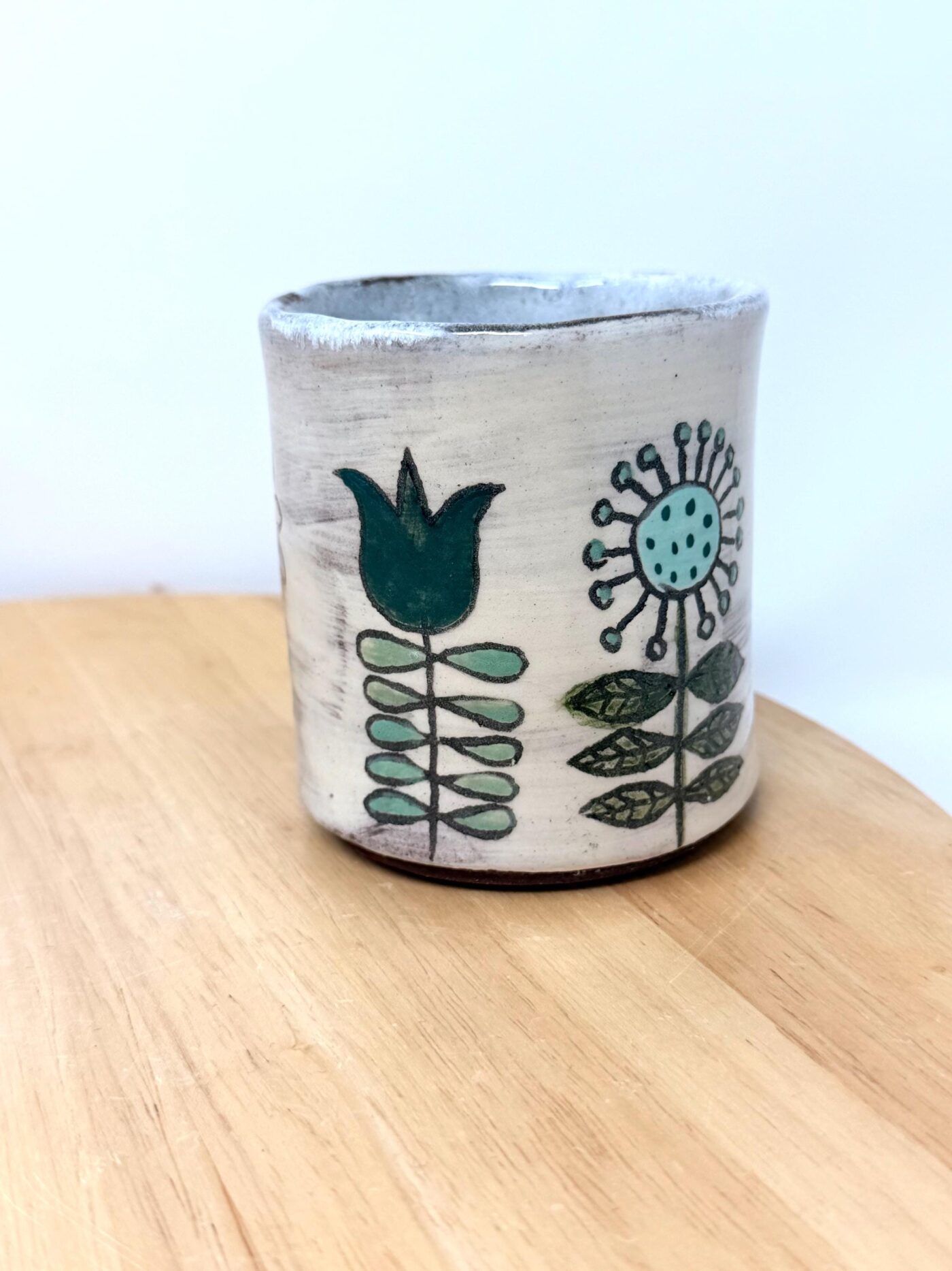 Handmade Ceramic Mug – Rustic Terracotta Stoneware, Sgraffito Folk Flower Design (4 of 16) -- Fabode Ceramics