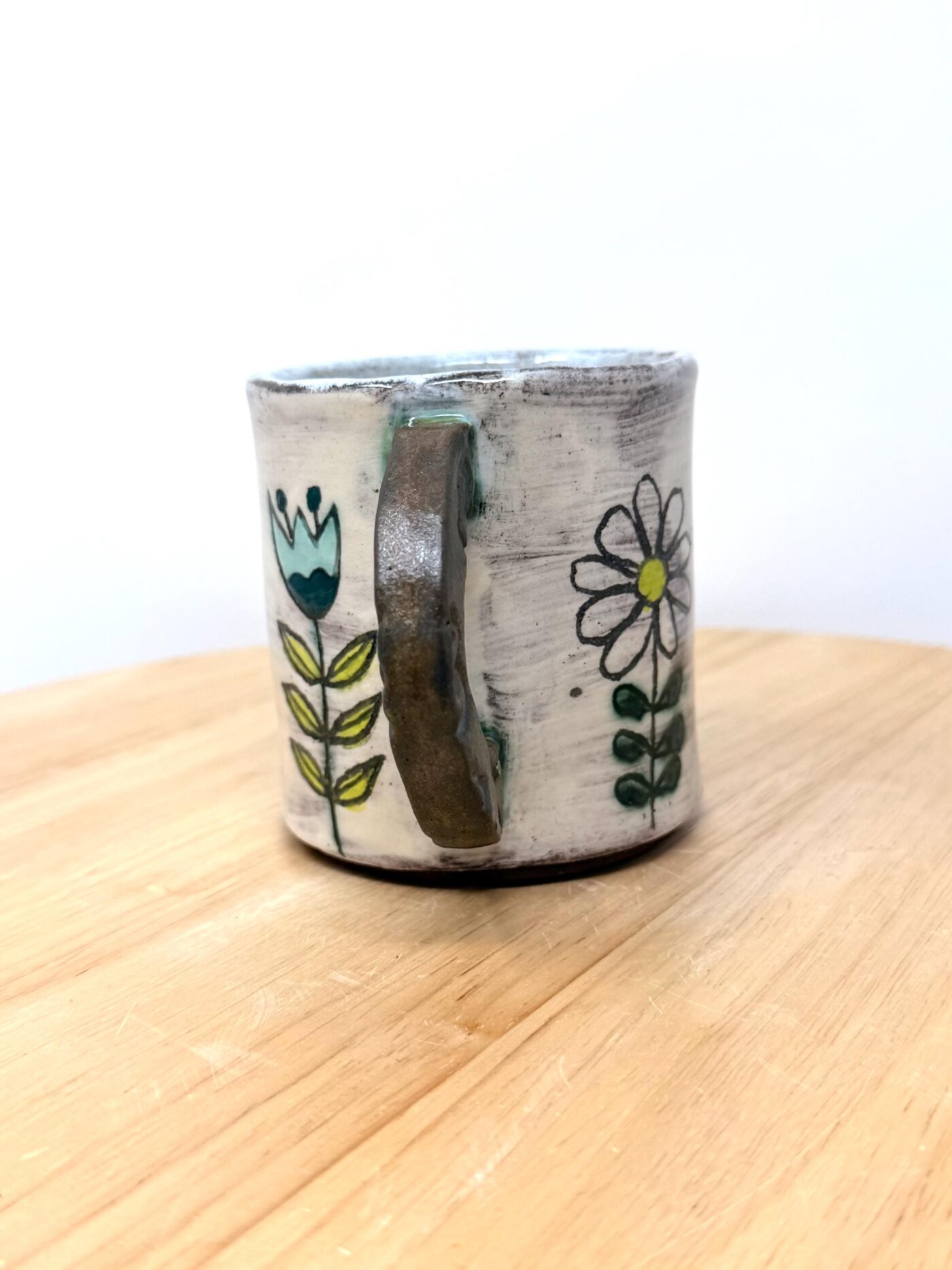 Handmade Ceramic Mug – Rustic Terracotta Stoneware, Sgraffito Folk Flower Design (12 of 16) -- Fabode Ceramics