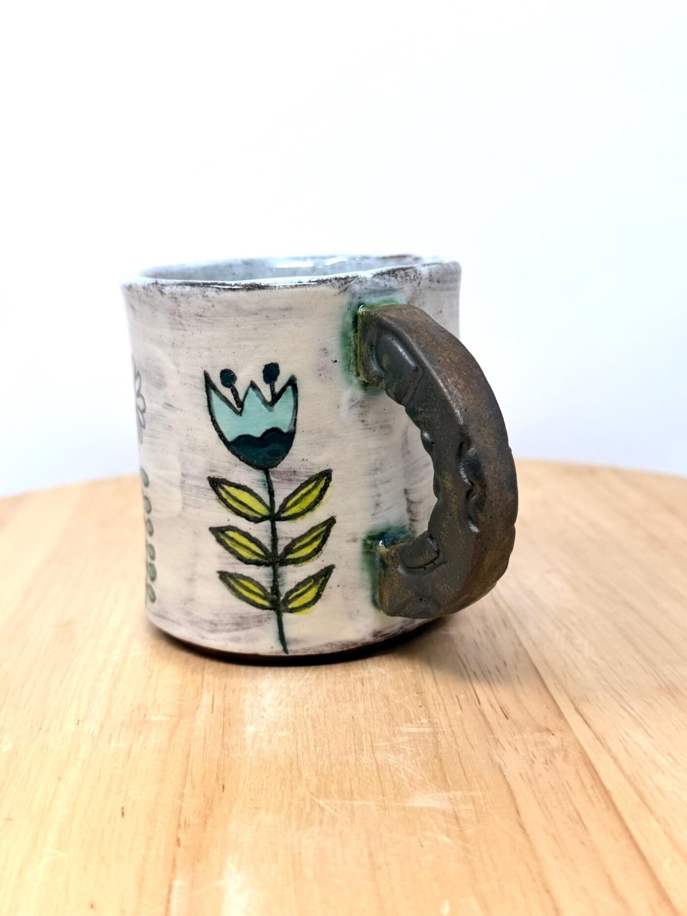 Handmade Ceramic Mug – Rustic Terracotta Stoneware, Sgraffito Folk Flower Design (11 of 16) -- Fabode Ceramics