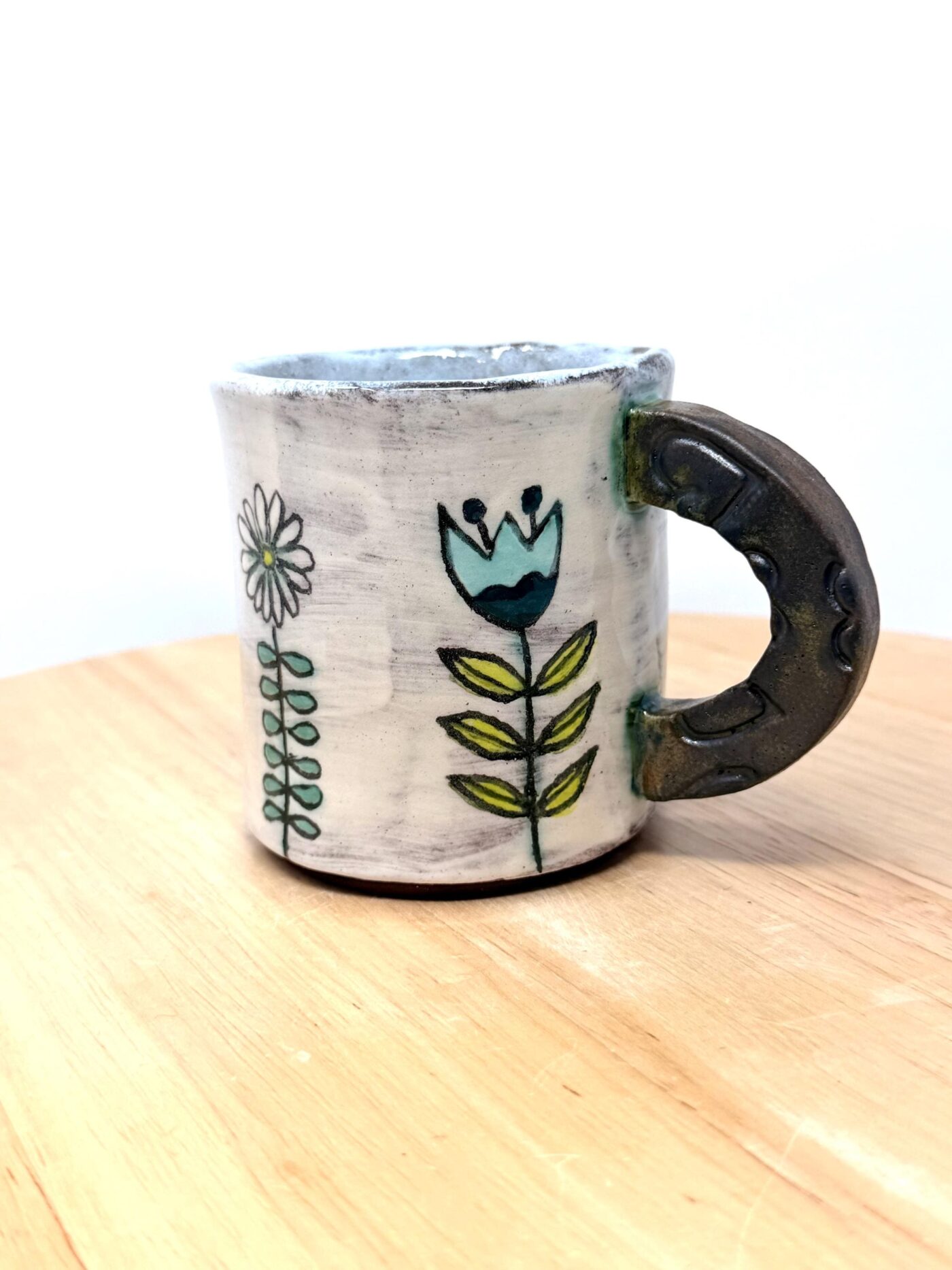 Handmade Ceramic Mug – Rustic Terracotta Stoneware, Sgraffito Folk Flower Design (10 of 16) -- Fabode Ceramics