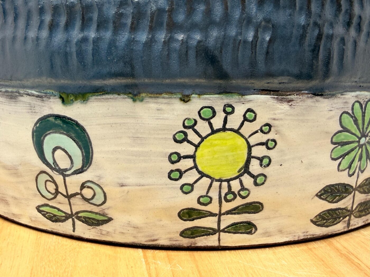 Handmade Folk Art Ceramic Bowl | Sgraffito Floral Terracotta Serving Dish (2 of 15) -- Fabode Ceramics