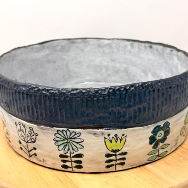 Handmade Folk Art Ceramic Bowl | Sgraffito Floral Terracotta Serving Dish (1 of 15) -- Fabode Ceramics