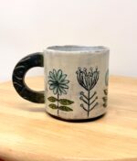 Handmade Ceramic Mug – Rustic Terracotta Stoneware with Folk Flower Sgraffito Design (12 of 16) -- Fabode Ceramics