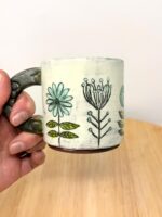 Handmade Ceramic Mug – Rustic Terracotta Stoneware with Folk Flower Sgraffito Design (2 of 16) -- Fabode Ceramics