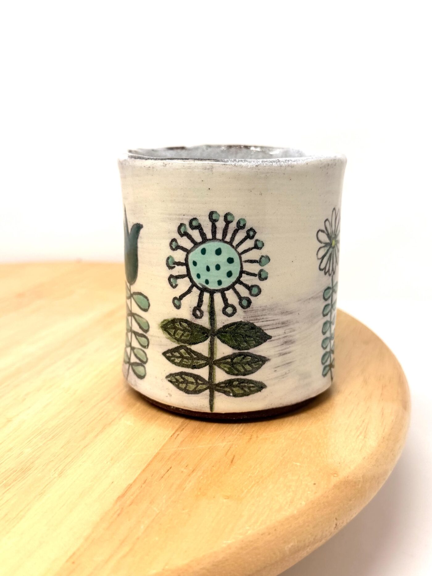 Handmade Ceramic Mug – Rustic Terracotta Stoneware, Sgraffito Folk Flower Design (6 of 16) -- Fabode Ceramics