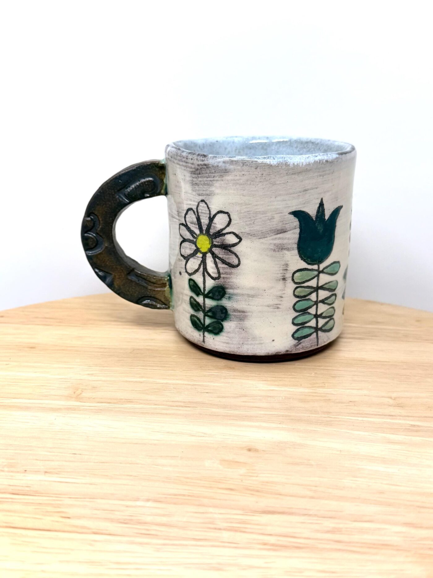 Handmade Ceramic Mug – Rustic Terracotta Stoneware, Sgraffito Folk Flower Design (5 of 16) -- Fabode Ceramics