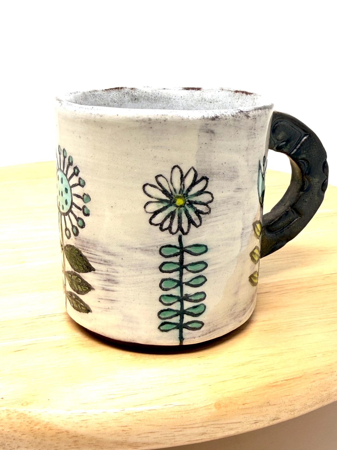 Handmade Ceramic Mug – Rustic Terracotta Stoneware, Sgraffito Folk Flower Design (7 of 16) -- Fabode Ceramics