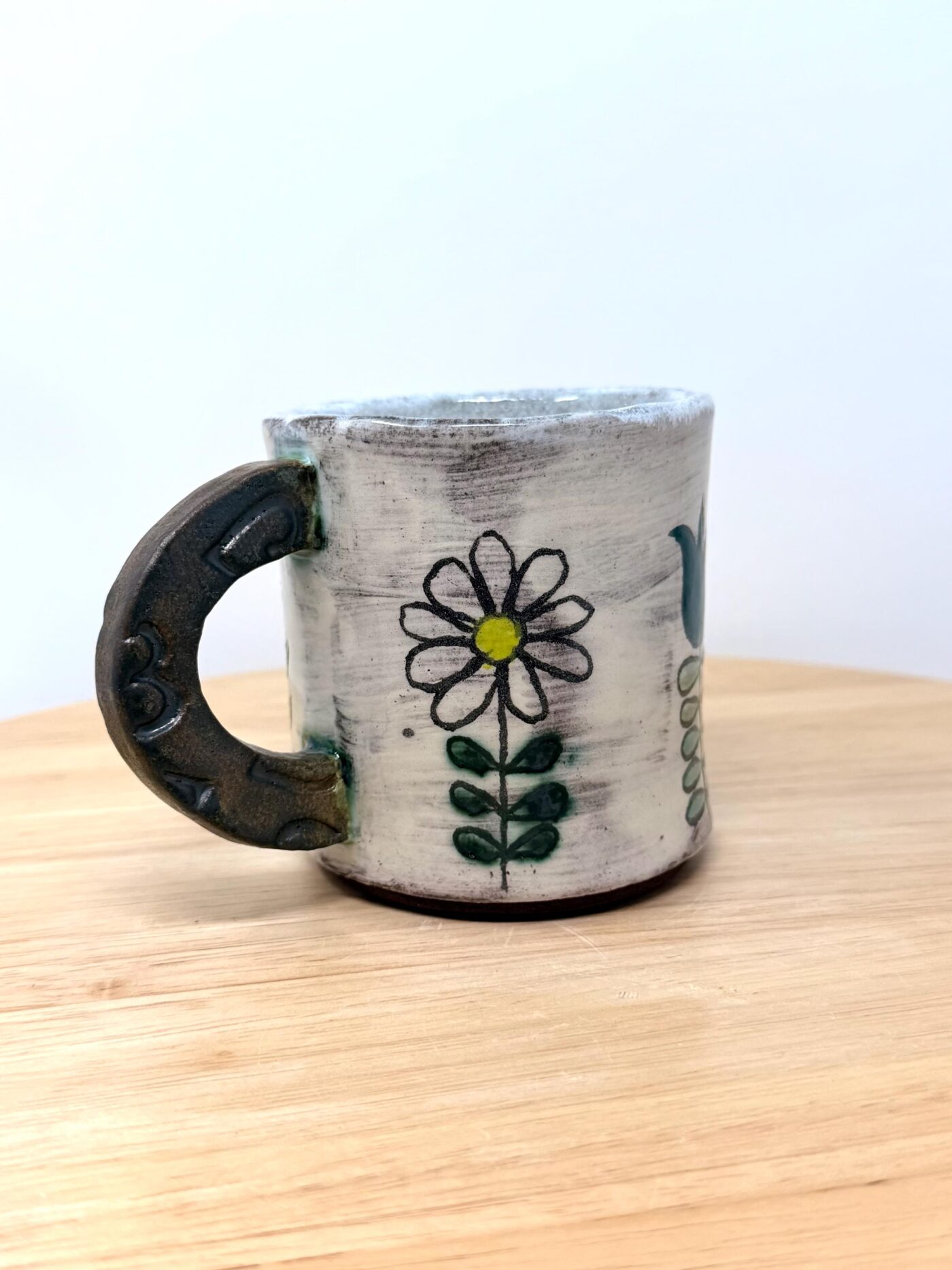 Handmade Ceramic Mug – Rustic Terracotta Stoneware, Sgraffito Folk Flower Design (13 of 16) -- Fabode Ceramics