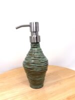 Handmade Turquoise Ceramic Soap Dispenser | Artisanal Coiled Clay | 250ml Capacity | Modern Stainless Steel Pump — top view