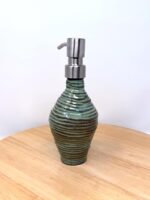 Handmade Turquoise Ceramic Soap Dispenser | Artisanal Coiled Clay | 250ml Capacity | Modern Stainless Steel Pump — back view