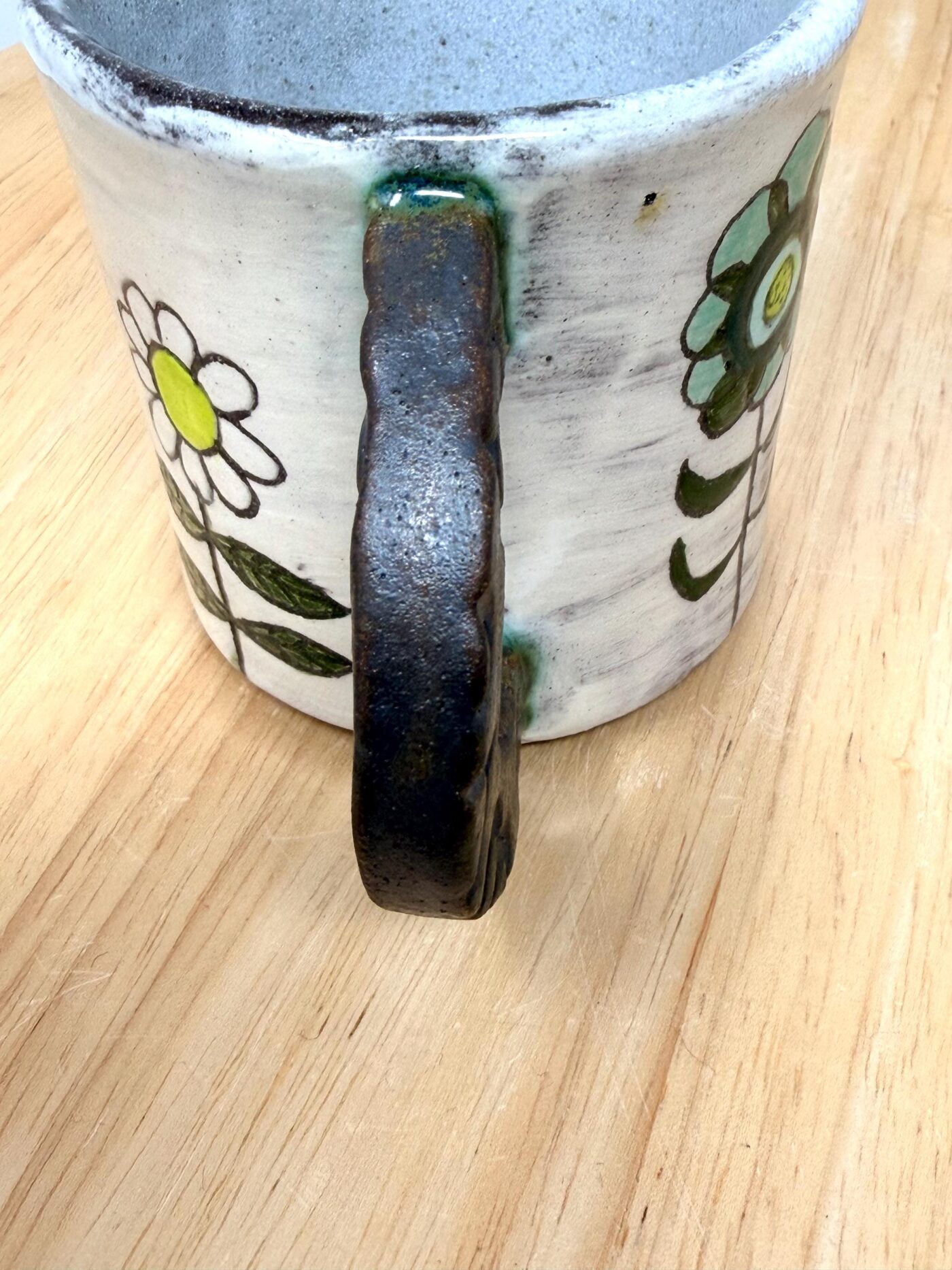 Handmade Ceramic Mug – Rustic Terracotta Stoneware, Sgraffito Folk Flower Design (13 of 14) -- Fabode Ceramics