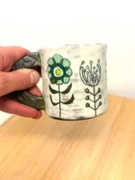 Handmade Ceramic Mug – Rustic Terracotta Stoneware, Sgraffito Folk Flower Design (1 of 14) -- Fabode Ceramics