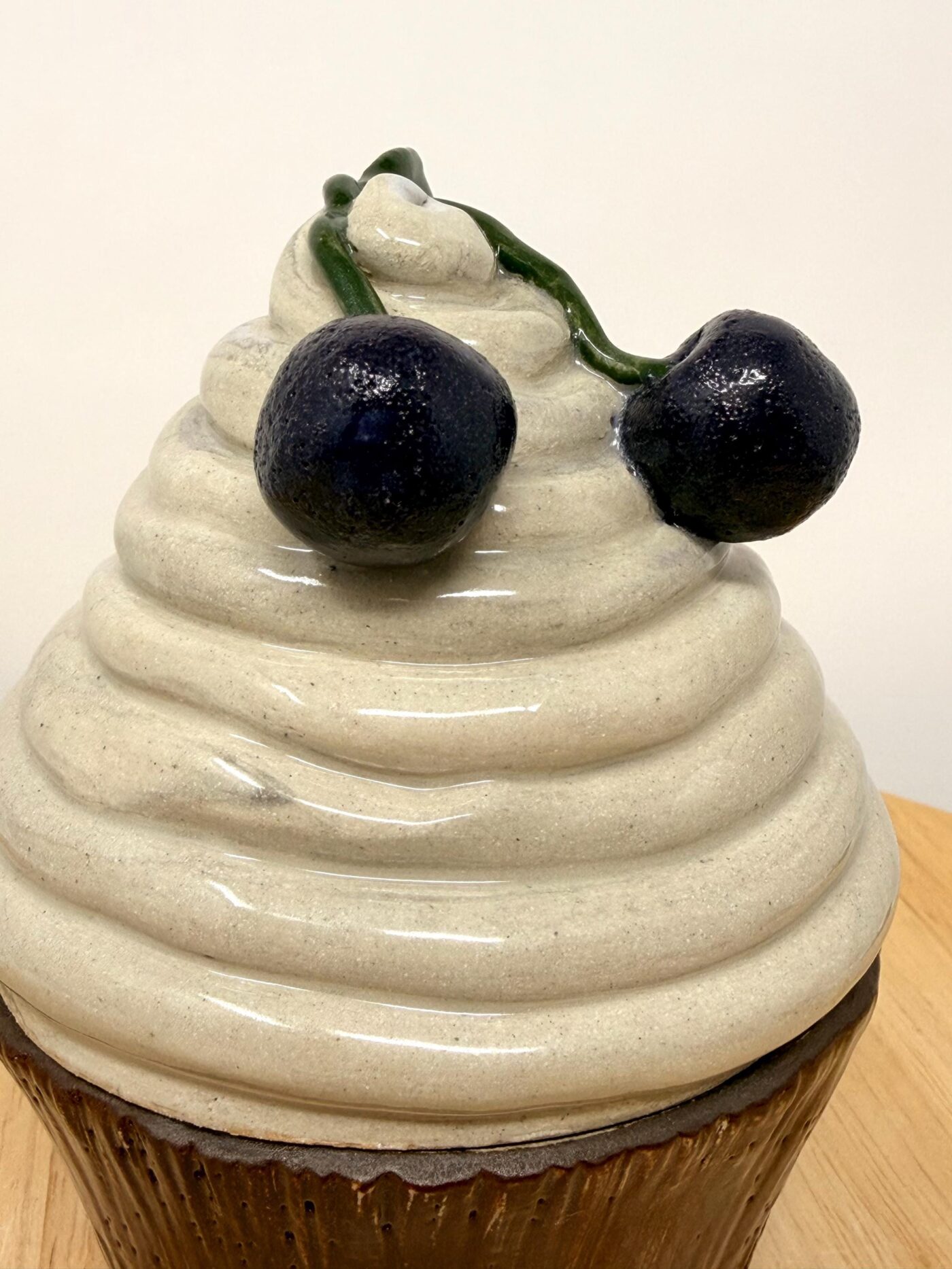 Handmade Ceramic Muffin Box with Lid – Cherry Cupcake Trinket Holder – Whimsical Pottery Jewellery Storage (3 of 13) -- Fabode Ceramics