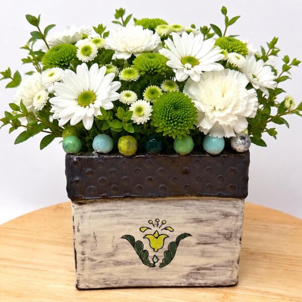 Handmade Folk Art Ceramic Vase – Rustic Floral Pottery Planter, Desk Organizer