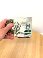 Handmade Ceramic Mug – Rustic Terracotta Stoneware, Sgraffito Folk Flower Design (1 of 18) -- Fabode Ceramics