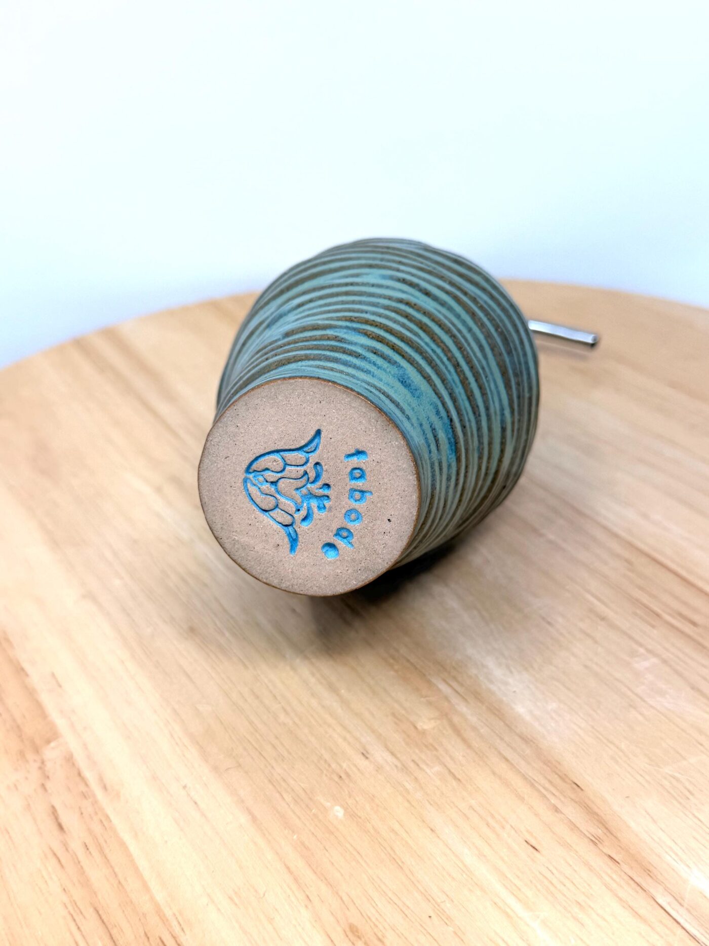 Handmade Turquoise Ceramic Soap Dispenser | Artisanal Coiled Clay | 250ml Capacity | Modern Stainless Steel Pump — view 13