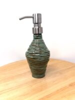Handmade Turquoise Ceramic Soap Dispenser | Artisanal Coiled Clay | 250ml Capacity | Modern Stainless Steel Pump — styling detail