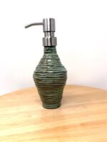Handmade Turquoise Ceramic Soap Dispenser | Artisanal Coiled Clay | 250ml Capacity | Modern Stainless Steel Pump — in use