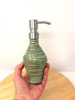 Handmade Turquoise Ceramic Soap Dispenser | Artisanal Coiled Clay | 250ml Capacity | Modern Stainless Steel Pump