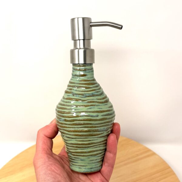 Handmade Turquoise Ceramic Soap Dispenser | Artisanal Coiled Clay | 250ml Capacity | Modern Stainless Steel Pump