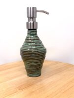 Handmade Turquoise Ceramic Soap Dispenser | Artisanal Coiled Clay | 250ml Capacity | Modern Stainless Steel Pump — colour detail